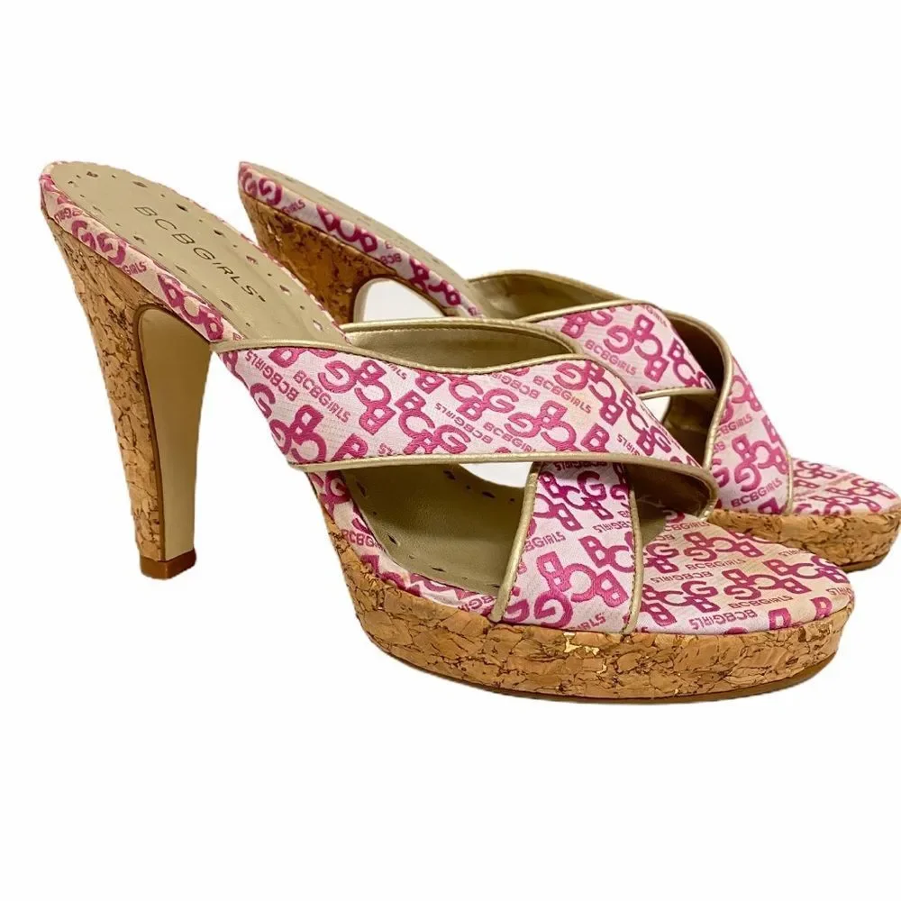 Vintage‎ y2k BCBGIRLS Pink High Heels Cork Sandal 9B Babiecore